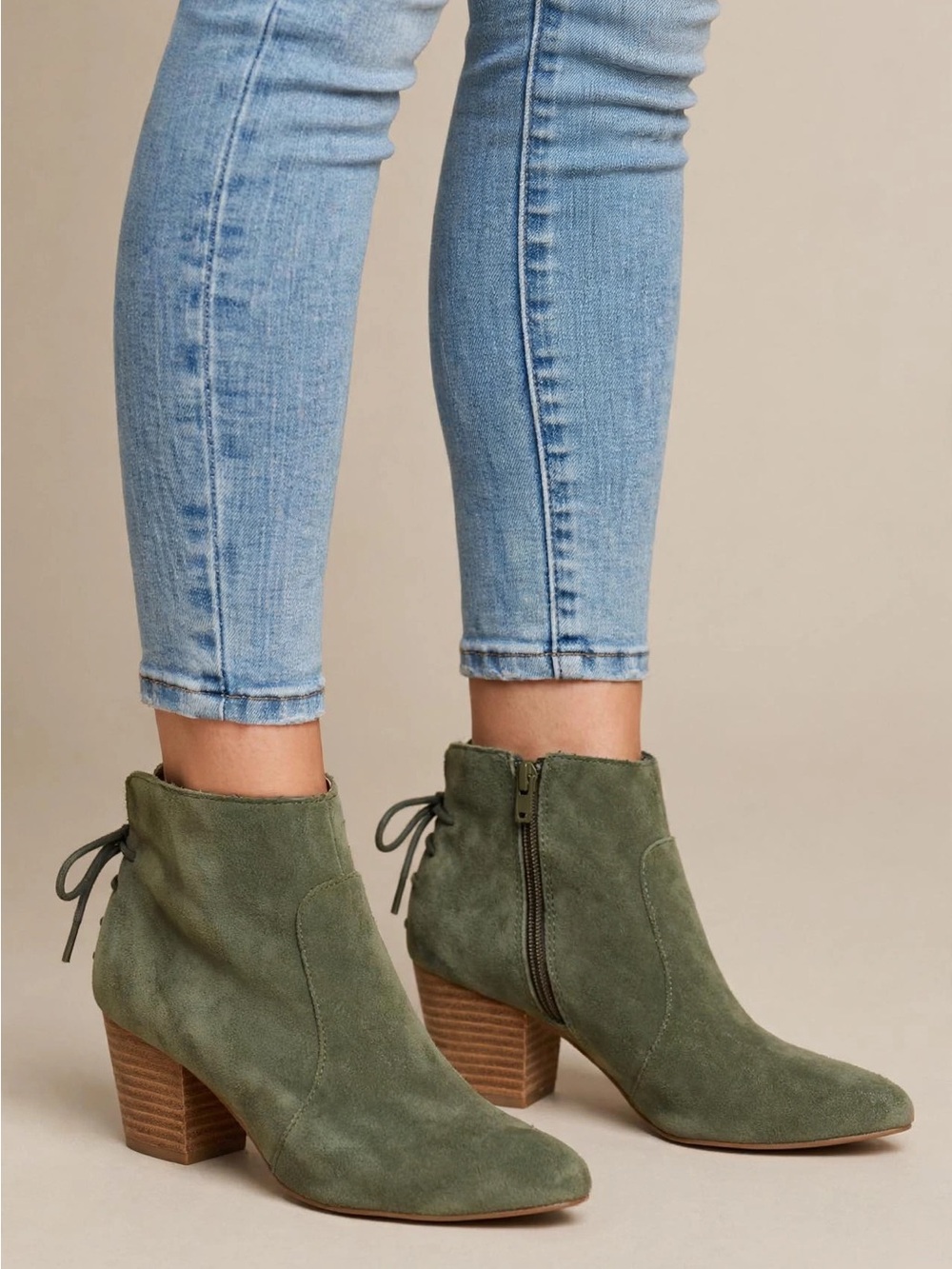 Tahari Olive Suede Pointed Toe Ankle Booties